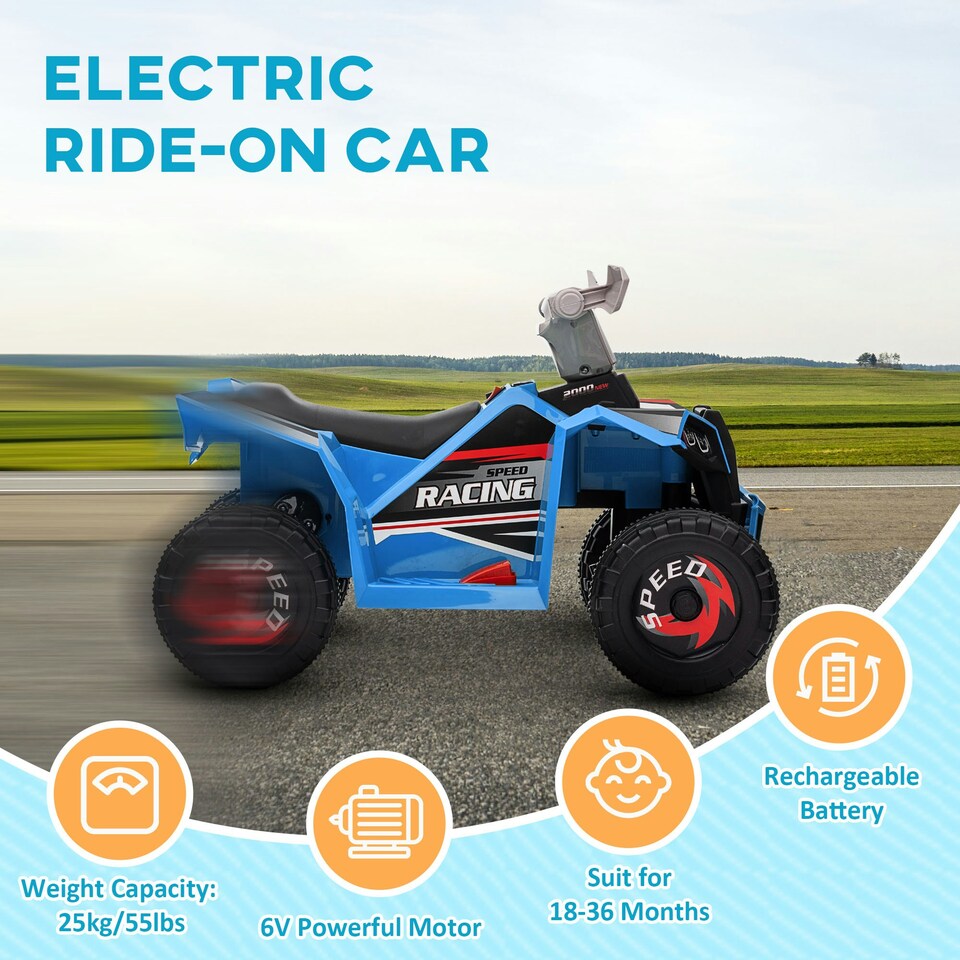 image 1 of HOMCOM Electric Quad Bike, 6V Kids Ride-On ATV, for Ages 18-36 Months - Blue