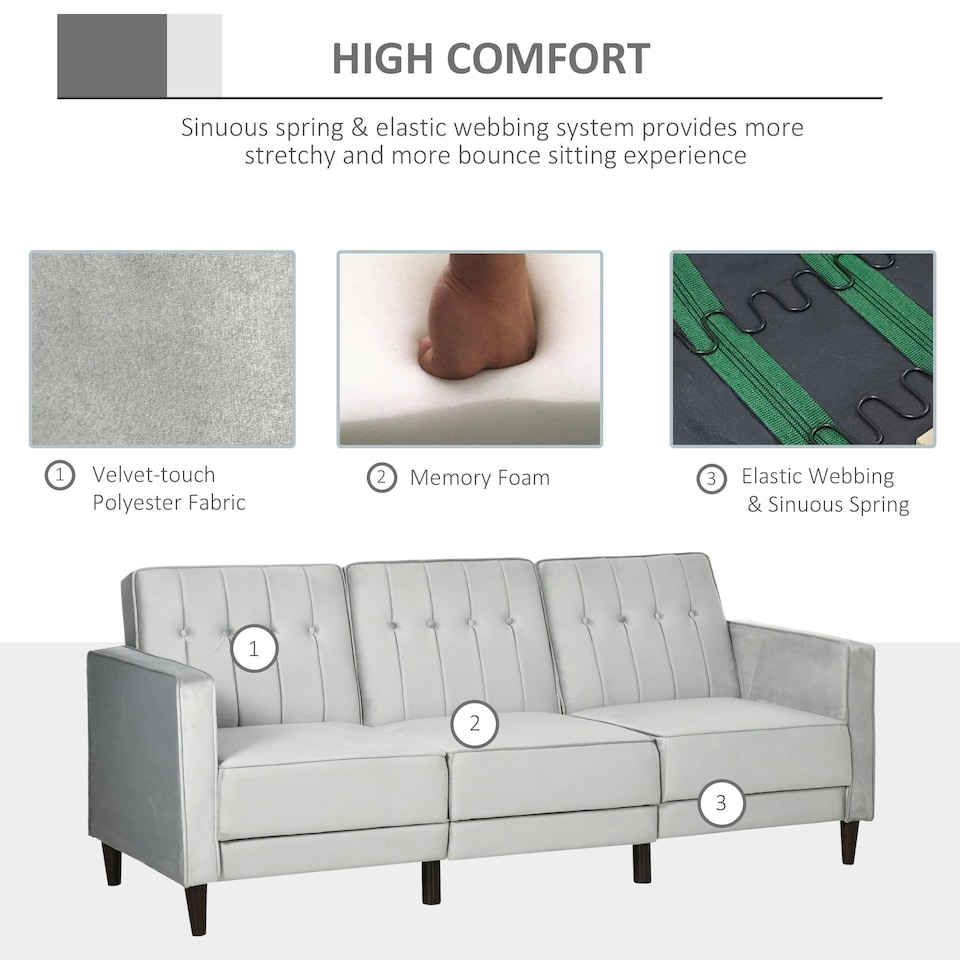 image 1 of HOMCOM Upholstered Sofa Bed Reversible Sectional Sofa Set Velvet-Touch Sleeper