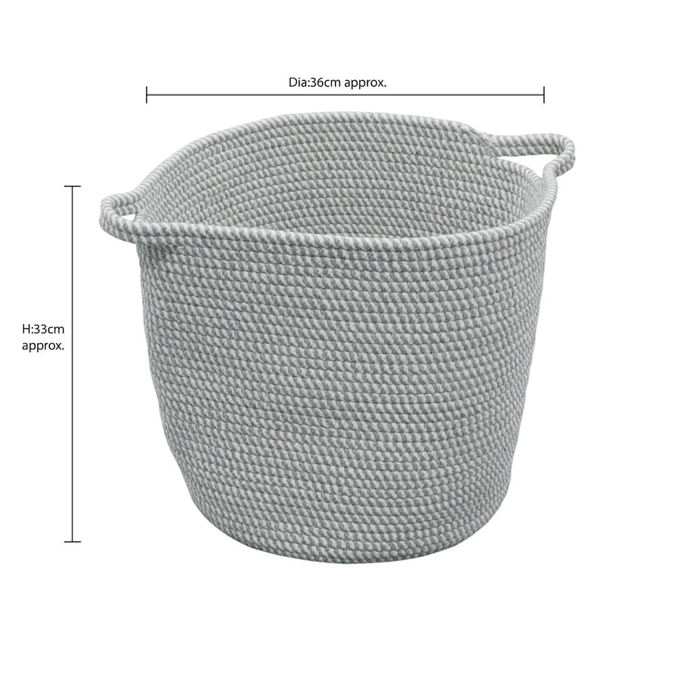 image 1 of JVL Edison Round Cotton Rope Storage Basket with Handles, Grey | Grey