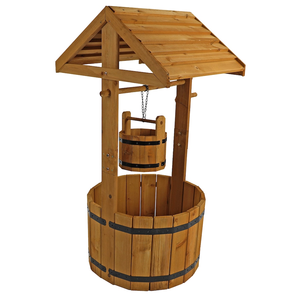 image 1 of Wooden Wishing Well Garden Planter Plant Box Flowerpot Ornament Patio Display