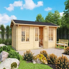 Pembrokeshire 53-Log Cabin, Wooden Garden Room, Timber Summerhouse, Home Office - L540 x W345.8 x H239.4 cm Brown