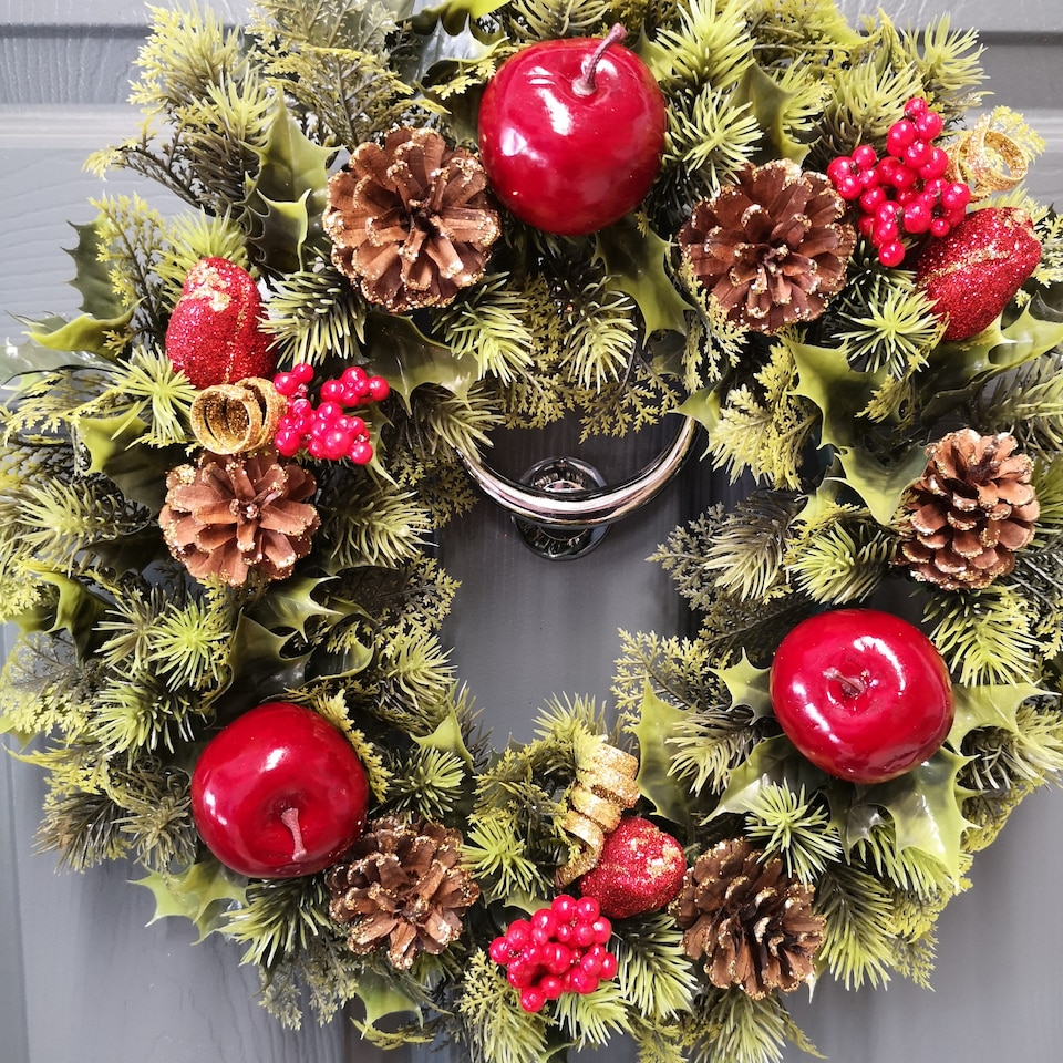 image 1 of Premier 45cm Indoor / Outdoor Christmas Wreath Decoration - Red & Green