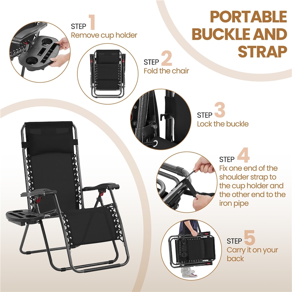 image 1 of Yaheetech 3PCS Zero Gravity Chairs & Table Set-Black | Black | Black | One Size