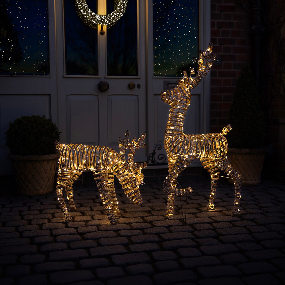image 1 of Charles Bentley Small Rattan Light Up Reindeer