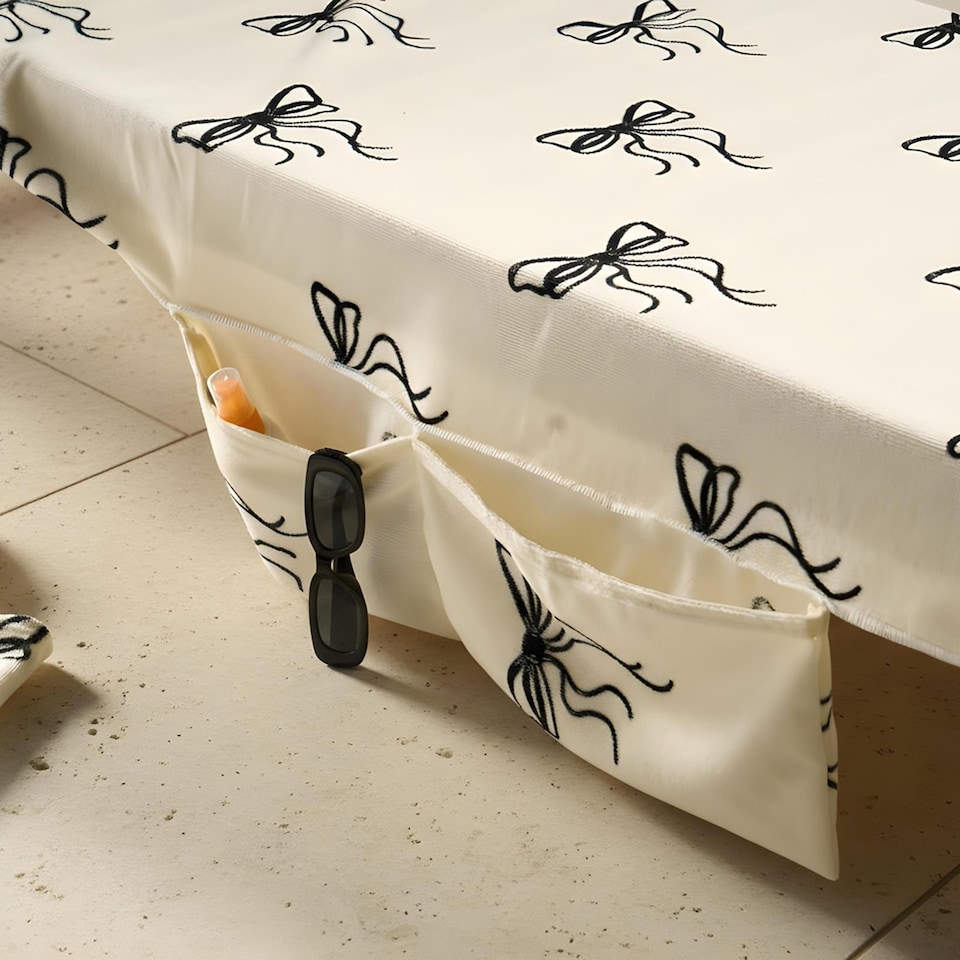 image 1 of OHS Bows Beach Towel with Bag Quick Dry Absorbent Travel Spa | Cream | Monochrome | One size