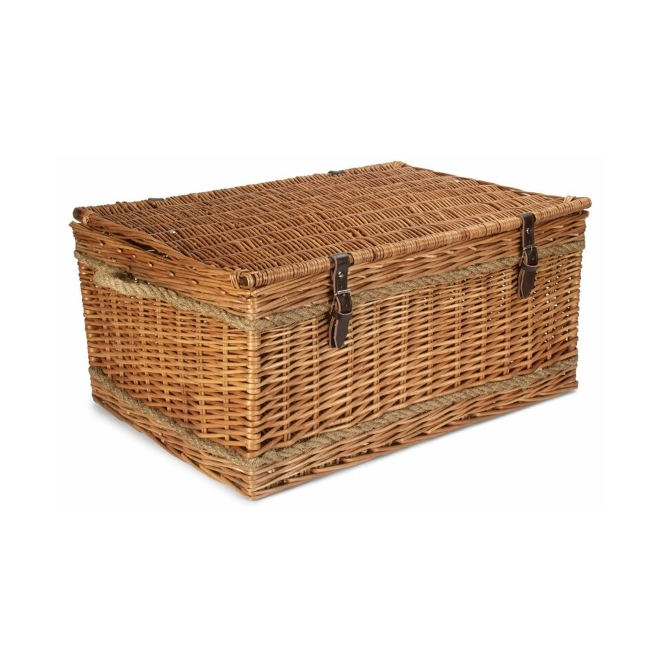 image 1 of 72cm Double Steamed Rope Handled Wicker Trunk Brown | Brown | One Size