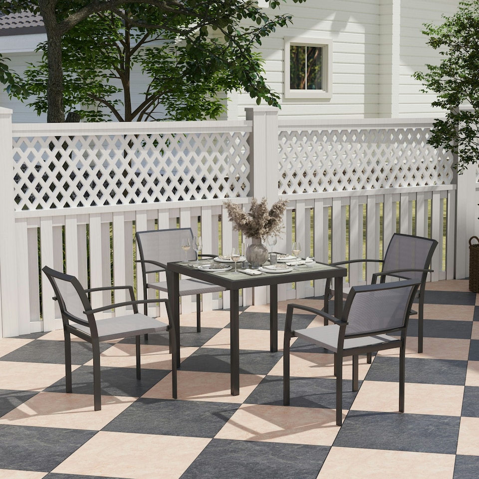 image 1 of Outsunny 5 Piece Garden Furniture Set with 4 Stackable Armchairs, Grey Grey