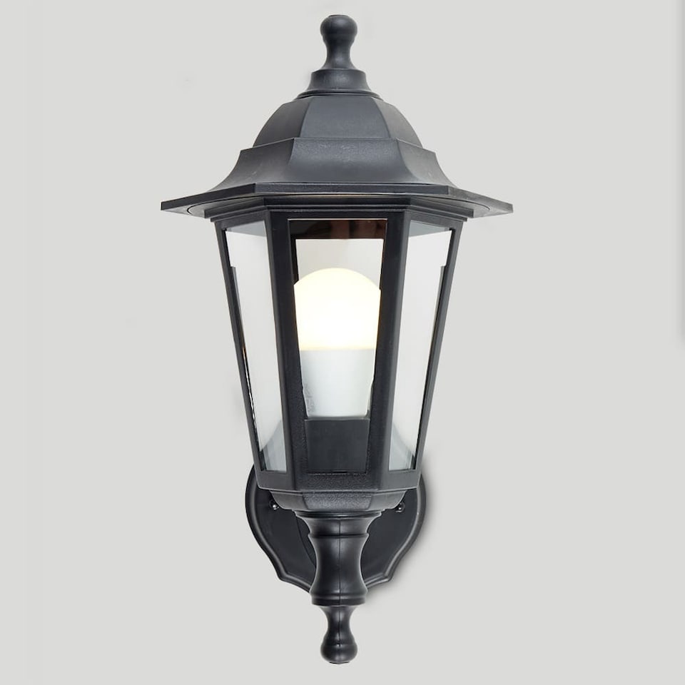 image 1 of ValueLights Mayfair Pair Black Outdoor Security IP44 Rated Wall Light Lanterns