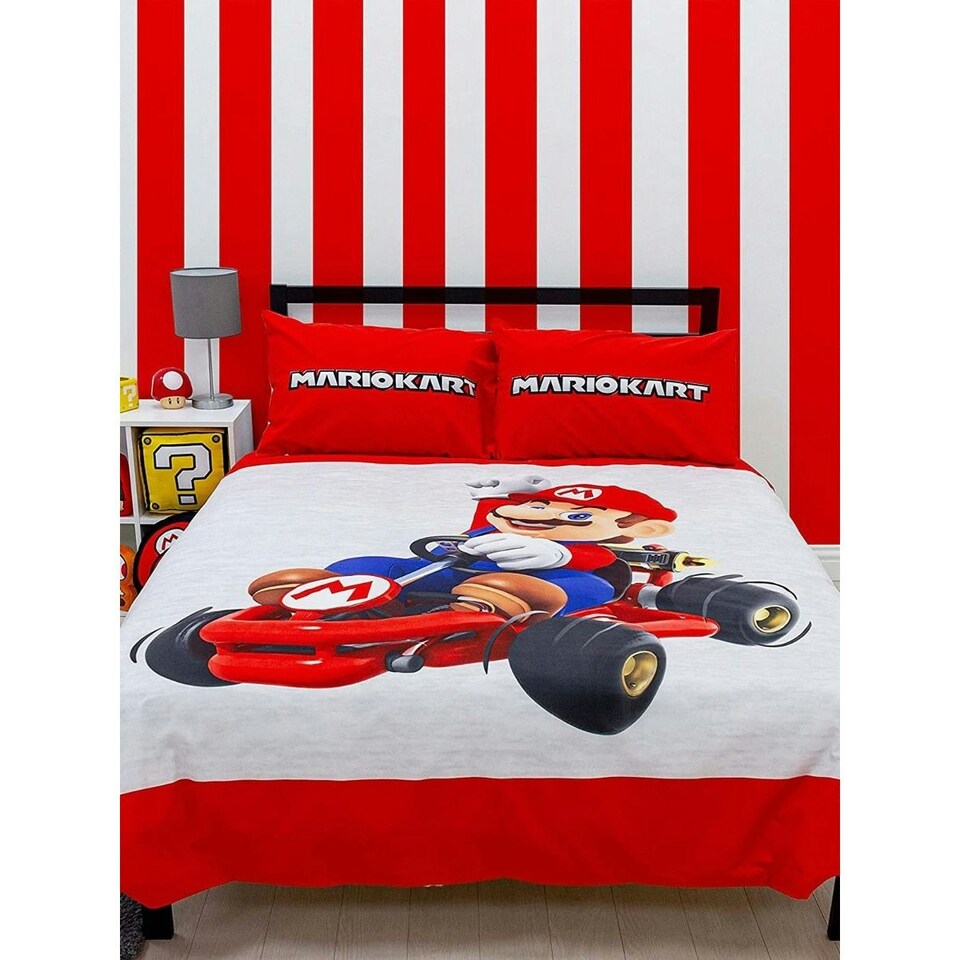 image 1 of Super Mario Closeup Duvet Cover Set - Grey/White/Red - Single Grey | Single