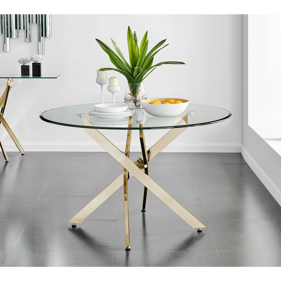 image 1 of Furniturebox Novara Gold Metal And Glass Large 120cm Round Dining Table