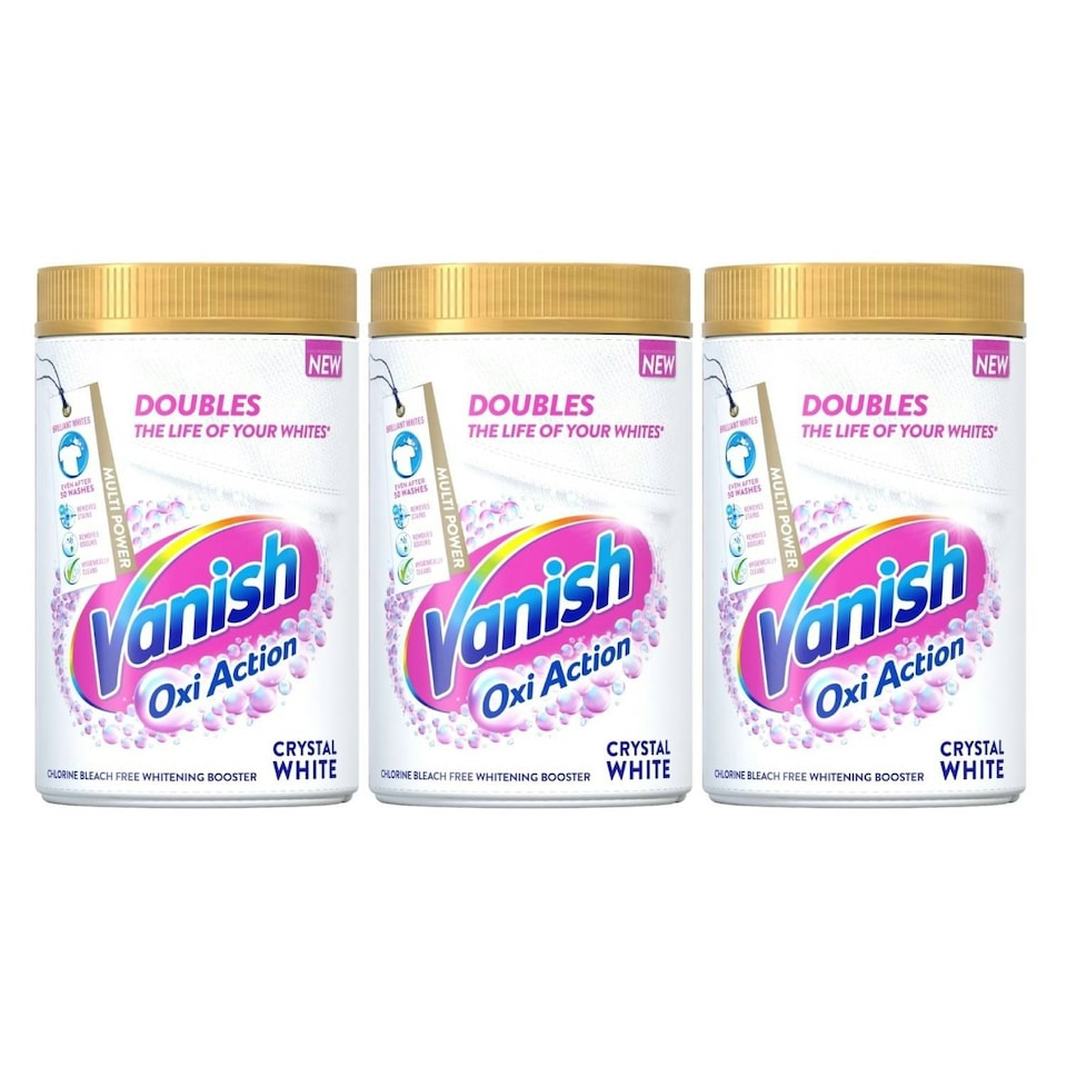 image 1 of 3 x Vanish Oxi Action Crystal White Powder Fabric Stain Remover + Whitener 1.5kg