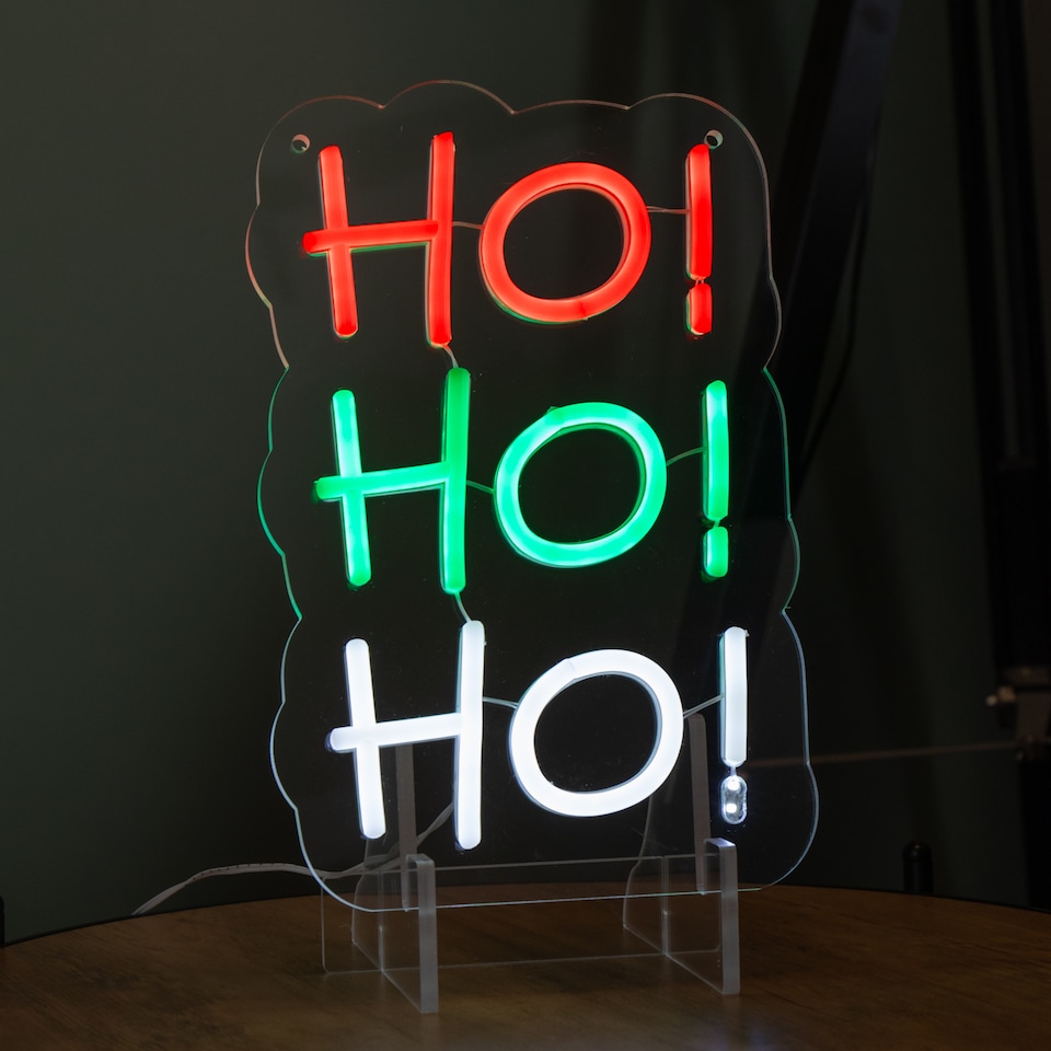 image 1 of 29cm Light up Hanging or Freestanding Christmas Ho Ho Ho Neon Sign