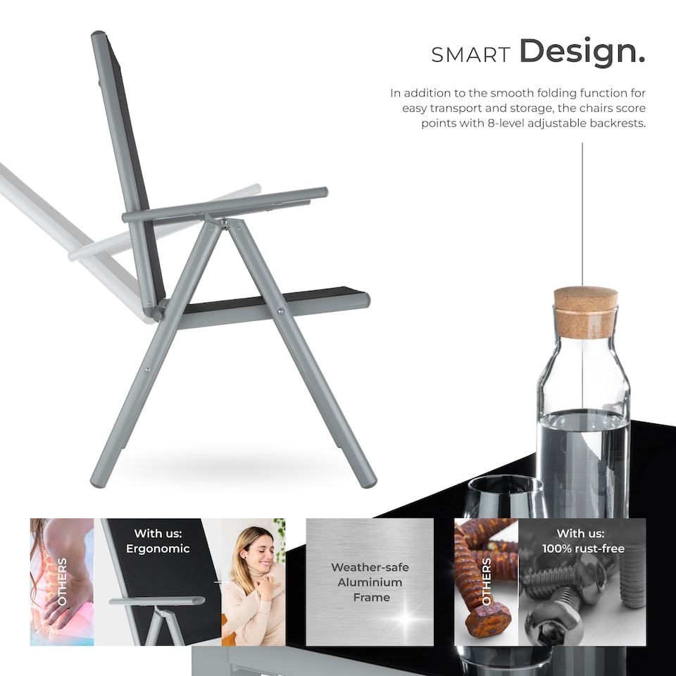 image 1 of Garden Table and Chairs Pompeii - for 8 people, aluminium frame, adjustable backrests | Silver | silver | 189 x 90 x 72,70 cm | 1