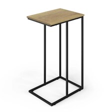 Modern End C Shaped Industrial Sofa Side Table with Steel Frame Wood Top Decor | Black | Modern Oak | 1