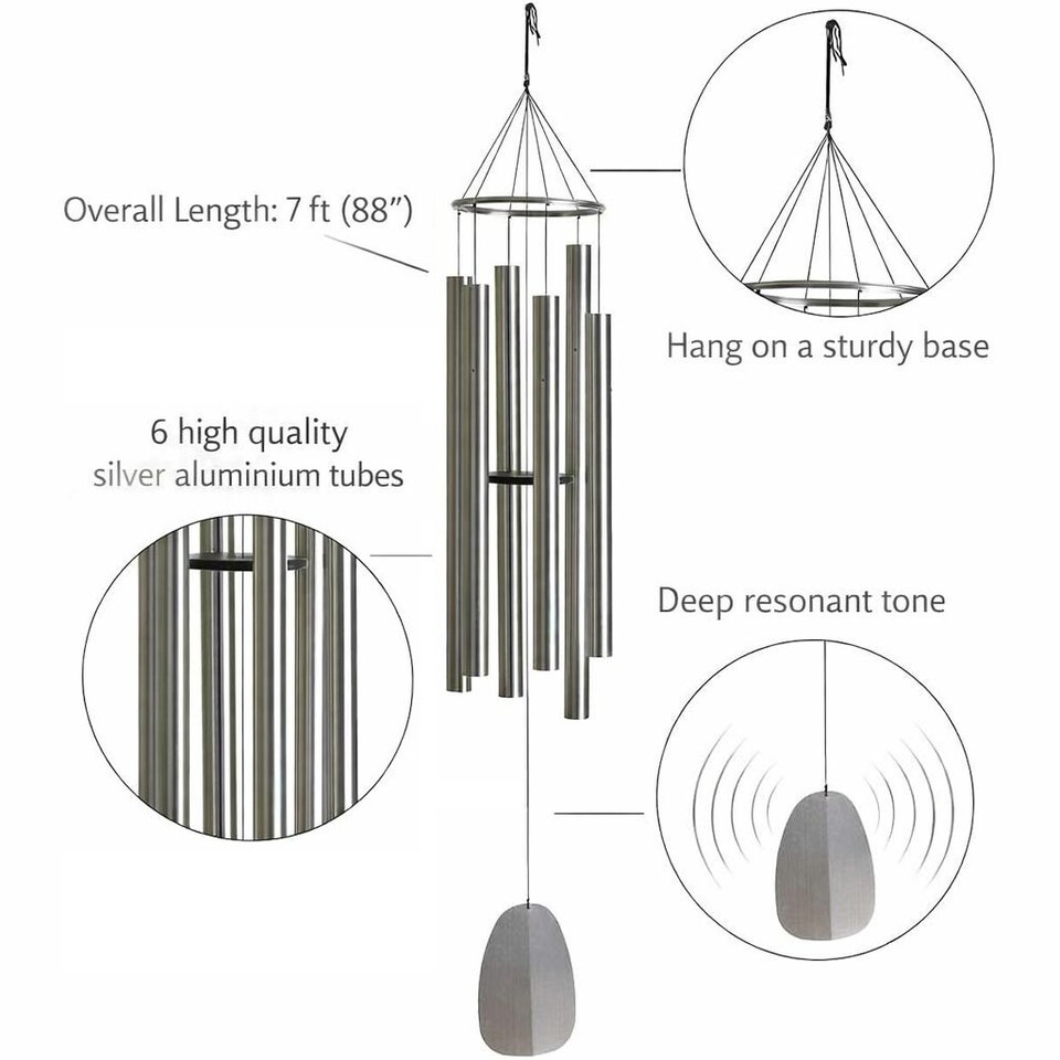 image 1 of Woodstock Extra Large 7 ft Wind Chime - Silver