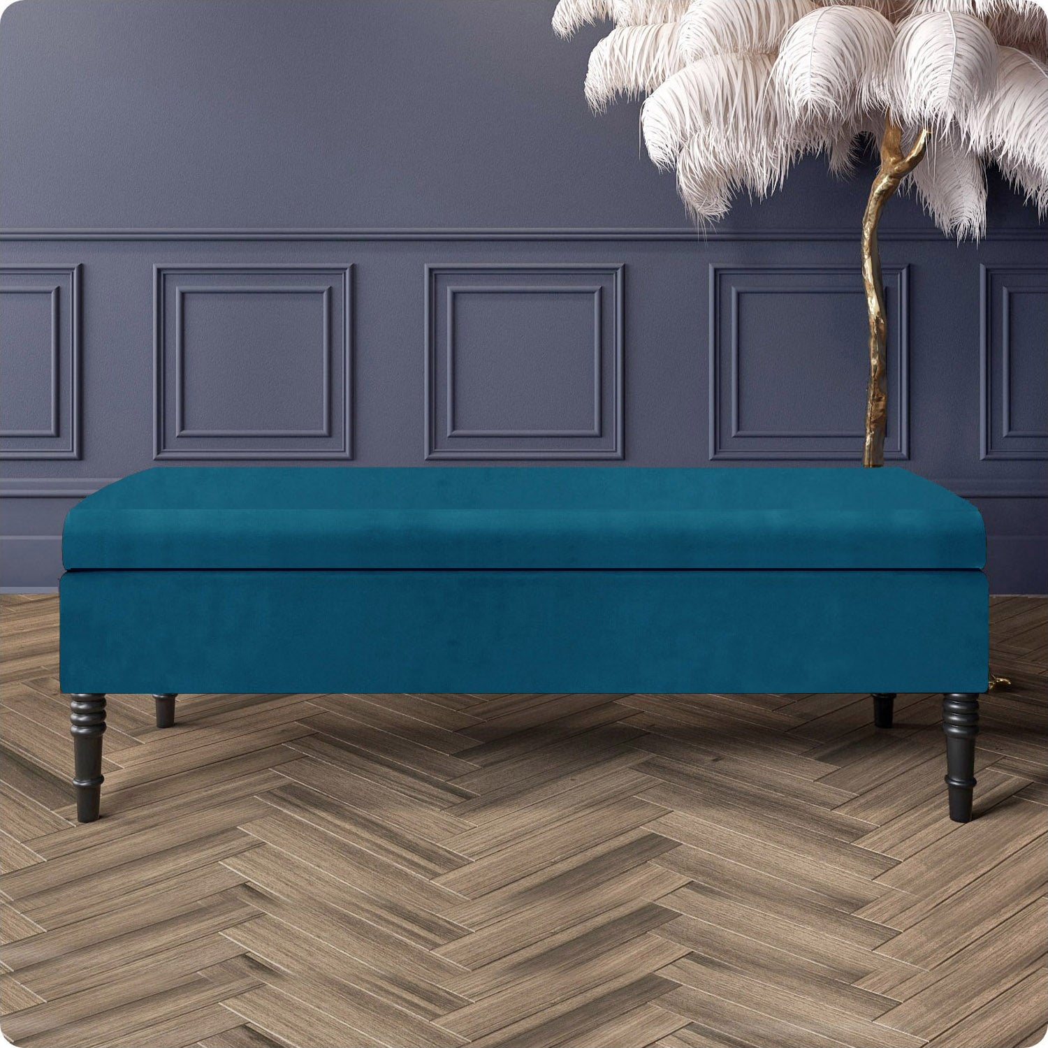 Safar Plain 150cm Ottoman Storage Bench - Plush Velvet Shoe Bench - Emerald Green Upholstery Footstool with Storage