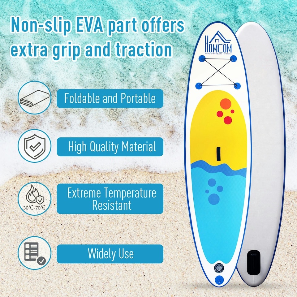 image 1 of HOMCOM 10ft Inflatable Surfing Boards W/ Paddle, Fix Bag, Air Pump, Backpack Yellow