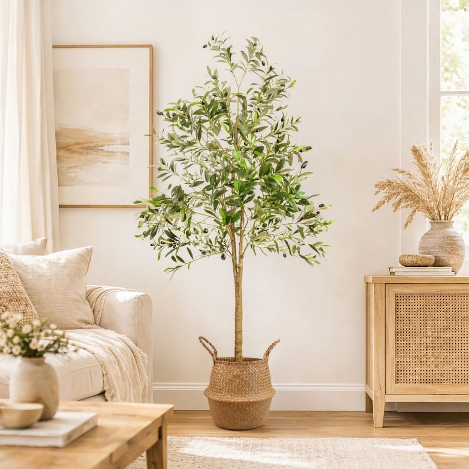 image 1 of Marco Paul Tall Faux Olive Tree with Basket 185cm