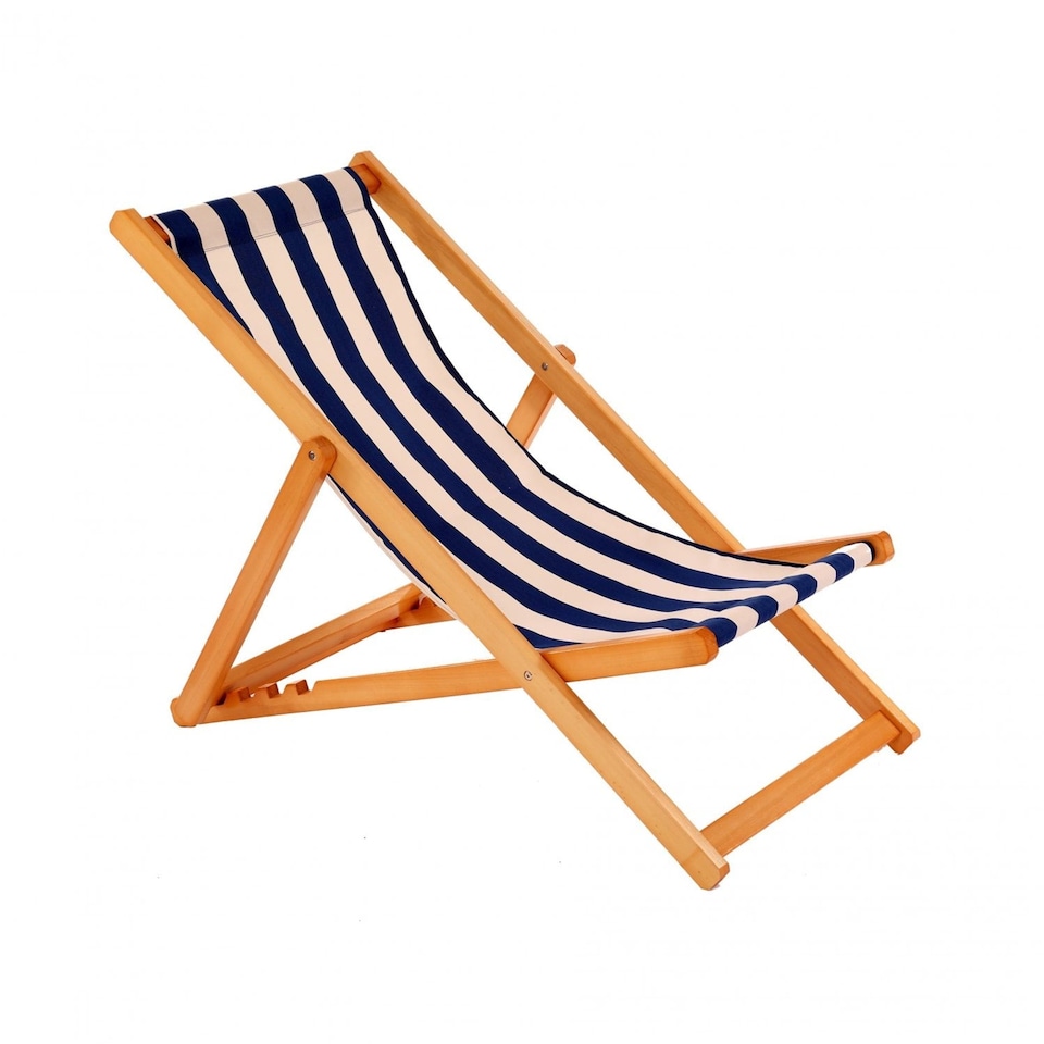 image 1 of Traditional Folding Hardwood Garden Beach Deck Chairs Deckchairs | Blue