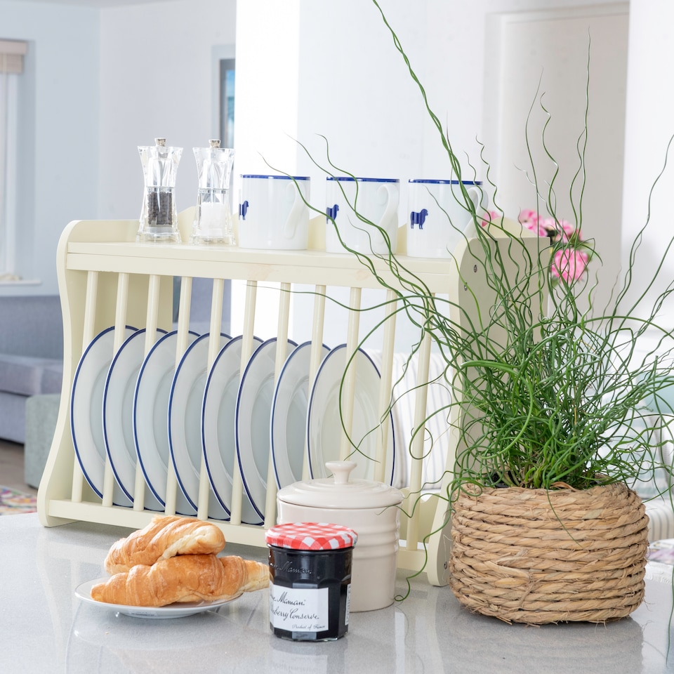 image 1 of Minack Buttermilk / Cream Wooden Kitchen Plate Rack, Shelf, Hooks, Wall mounted | Cream | Buttermilk