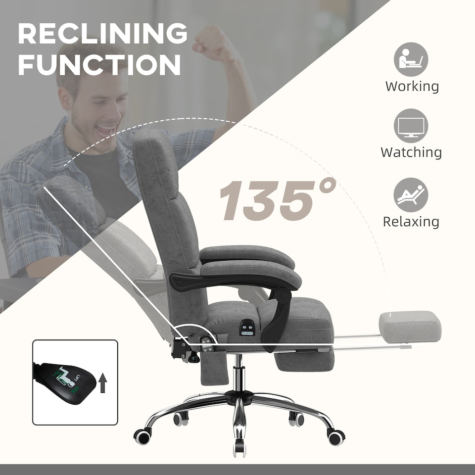 image 1 of Vinsetto Massage Office Chair, Ergonomic Desk Chair, Comfy Work Study Chair with Heat, Padded Seat, 135 Reclining Back and Footrest for Home Office, Charcoal Grey