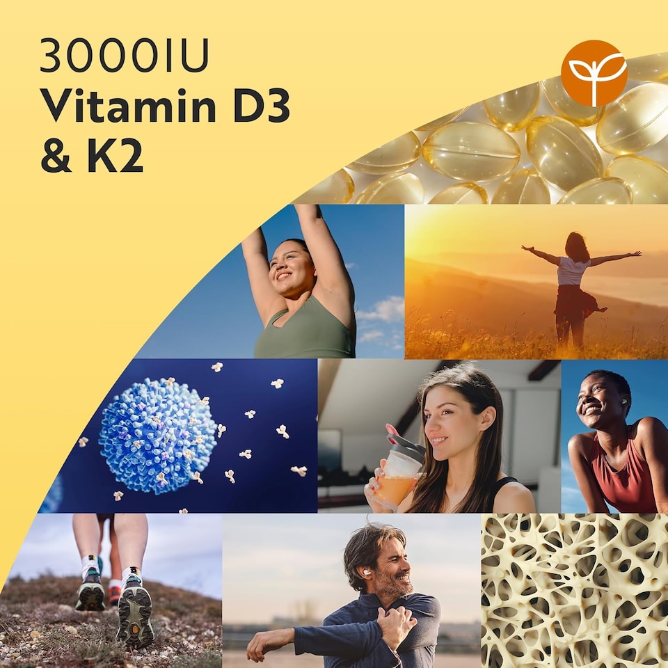 image 1 of Nutravita Vitamin D3 3000iu & K2 100ug (MK7) - Supports Normal Bones, Muscles, Teeth and Immune System - 120 Vitamin D3 K2 Vegetarian Capsules