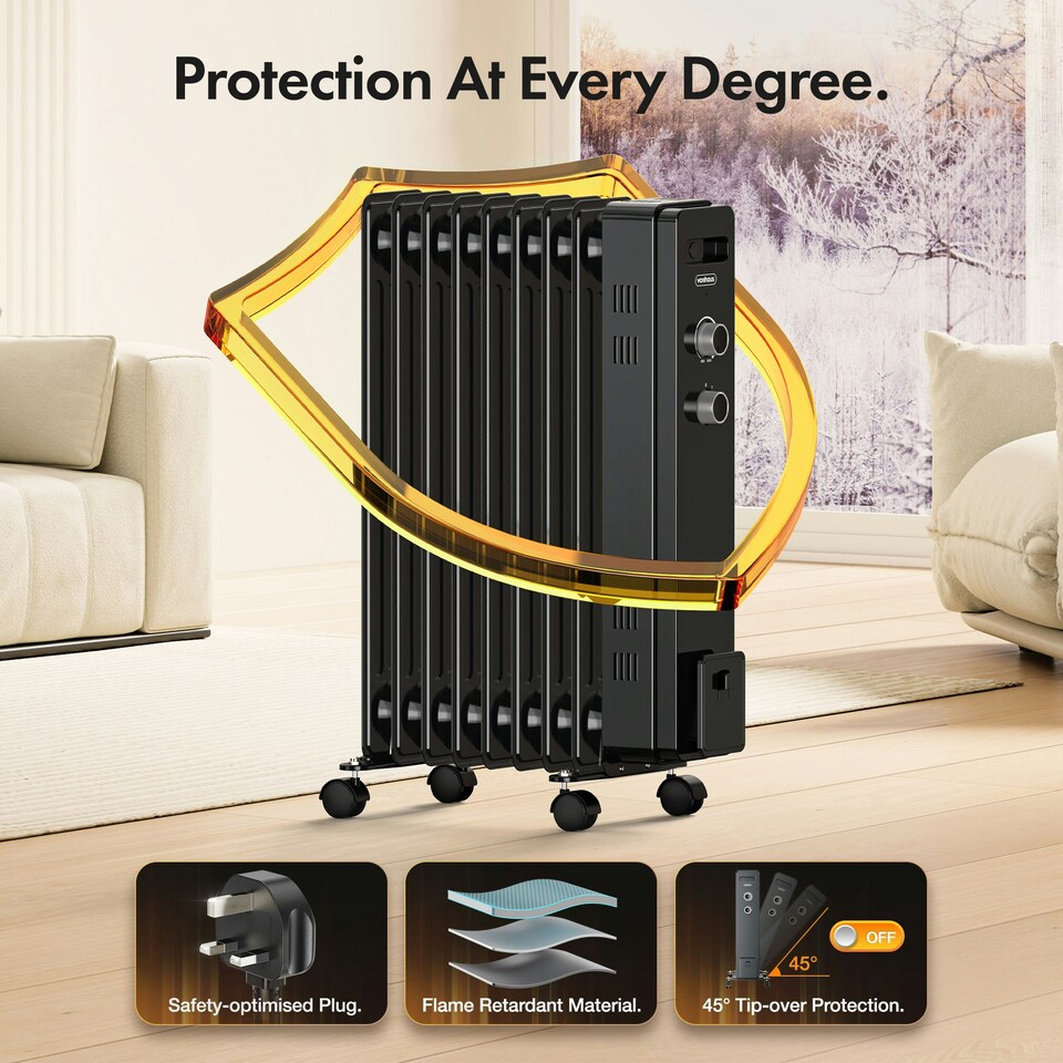 image 1 of VonHaus Oil Filled Radiator 9 Fin Portable Electric Heater