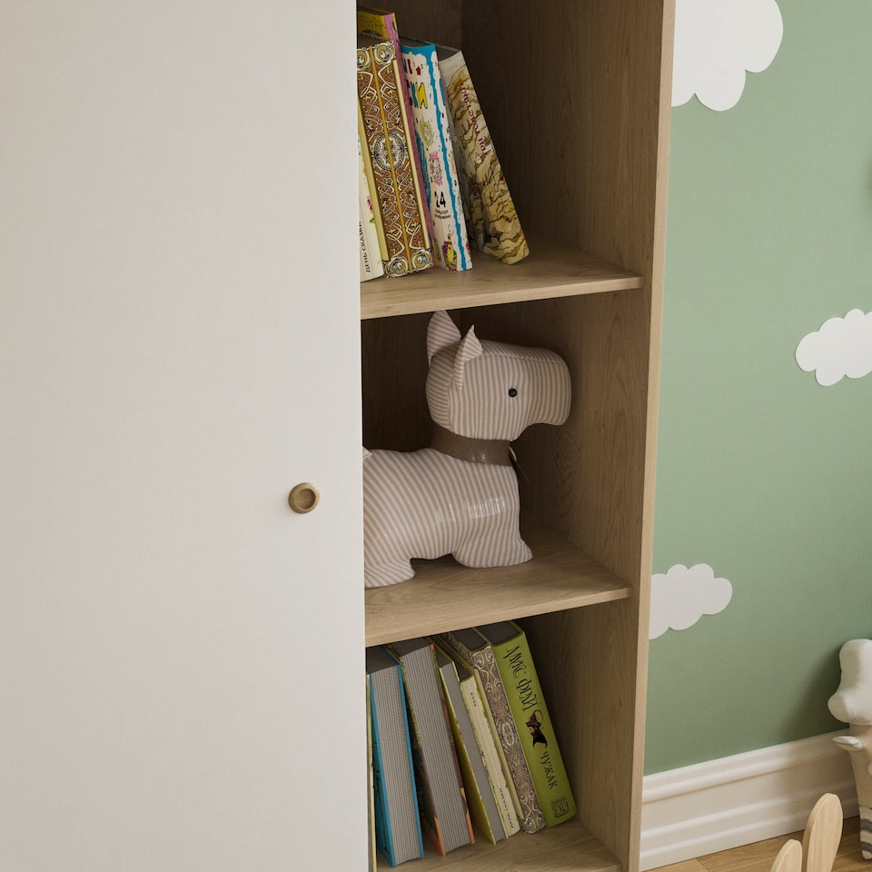 image 1 of Junior Vida Neptune 1 Door Wardrobe 5 Shelves & Clothes Rail, White & Oak