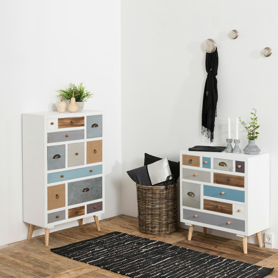 image 1 of Thais White Shabby Chic Multi Coloured 13 Drawer Chest
