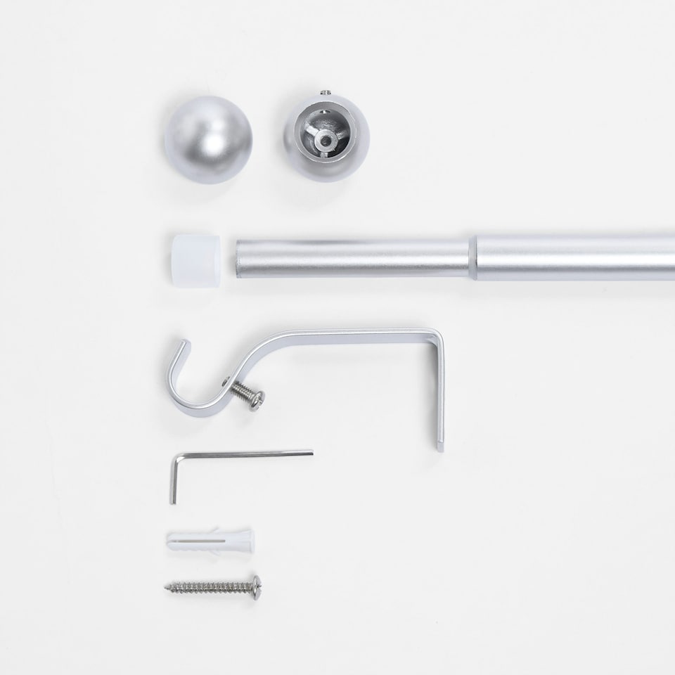 image 1 of OHS Extendable Metal Finial Ball Ends Wall Mounted Rod Fittings Curtain Pole - Silver | Silver