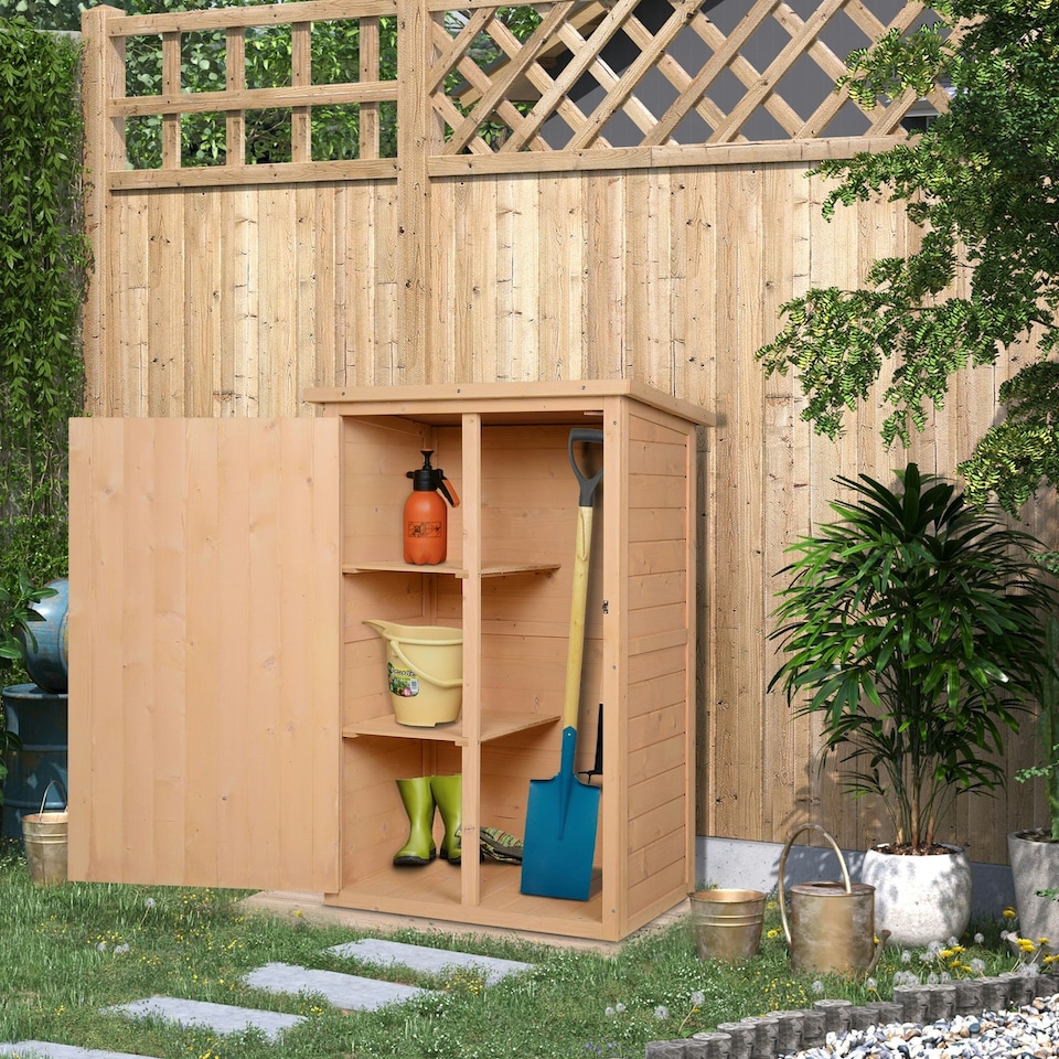 image 1 of Outsunny Garden Shed Outdoor Tool Storage w/ 2 Shelve 75 x 56 x115cm Natural