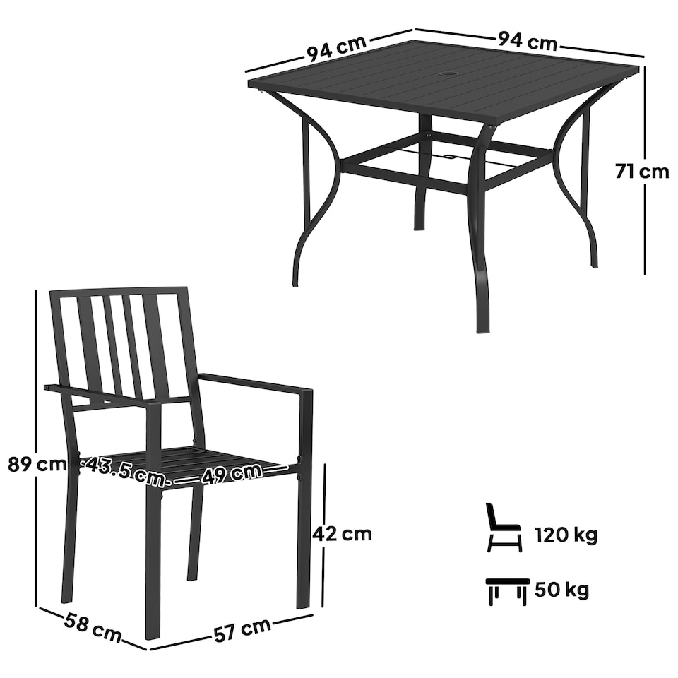 image 1 of Outsunny Garden Dining Set w/ 4 Stackable Cushioned Chairs and Metal Top Table