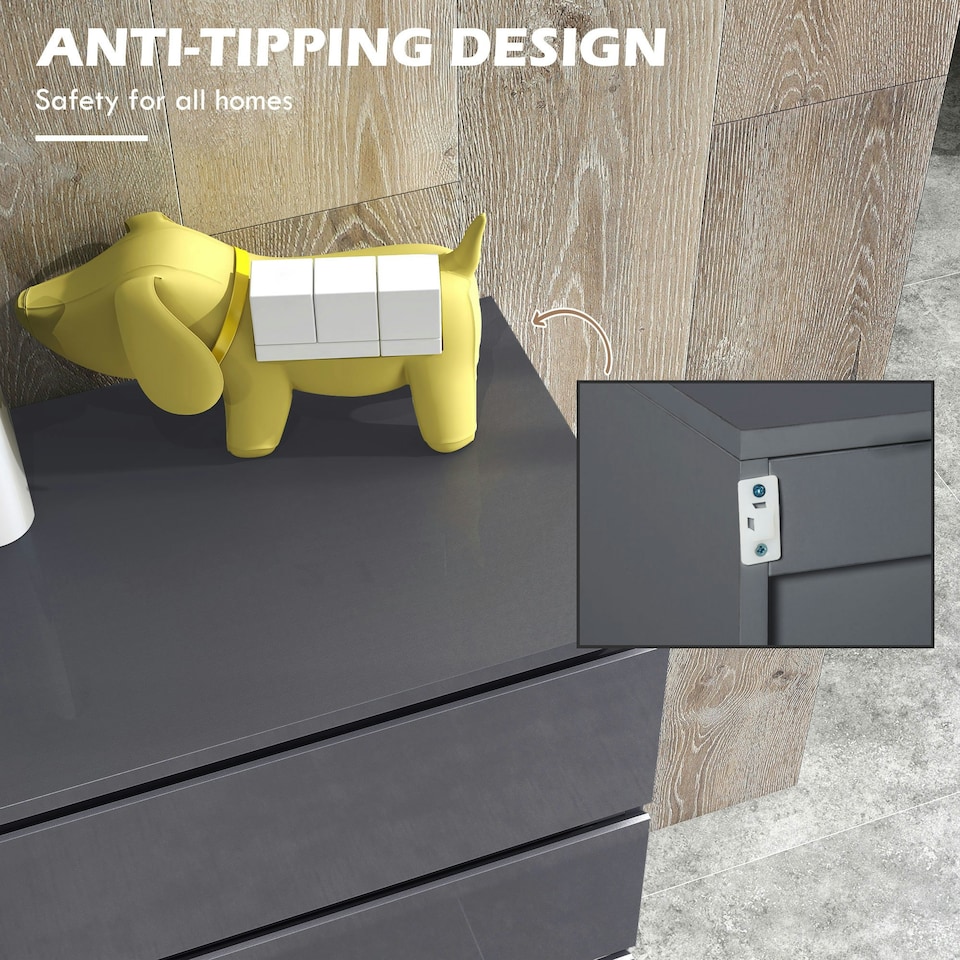 image 1 of HOMCOM Bedroom Chest of Drawers, High Gloss 4 Drawers Dresser, Grey