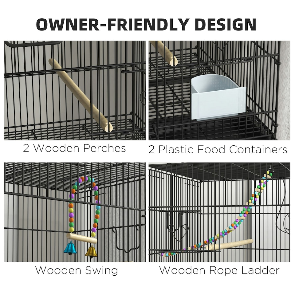 image 1 of PawHut Two-Tier Bird Cage on Wheels w/ Stand, for Canaries
