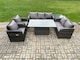 image 1 of Fimous Wicker PE Rattan Outdoor Garden Furniture Sets Height Adjustable Rising lifting Dining Table Reclining Chair Sofa Set with Side Table Dark Grey Mixed