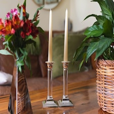 Pair of Silverplated Acrylic Pillar Candlestick 19cm