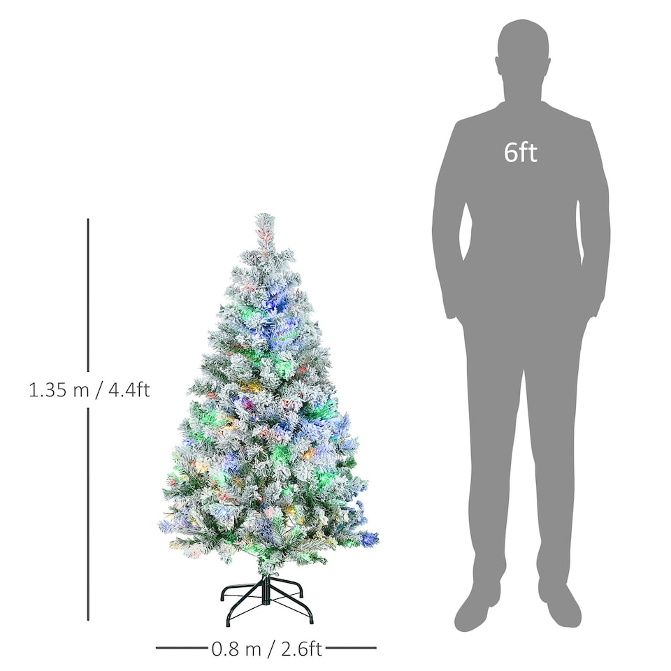 image 1 of HOMCOM 4.5ft Artificial Flocked Christmas Tree with LED Lights, Snow Branches