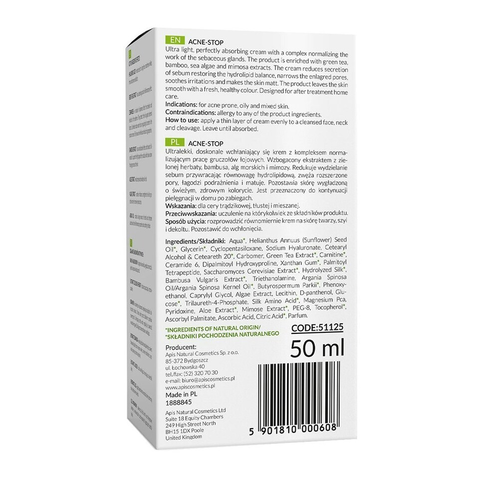image 1 of Apis Home Terapis Light Normalizing and Anti-Acne Cream with Green Tea 50ml