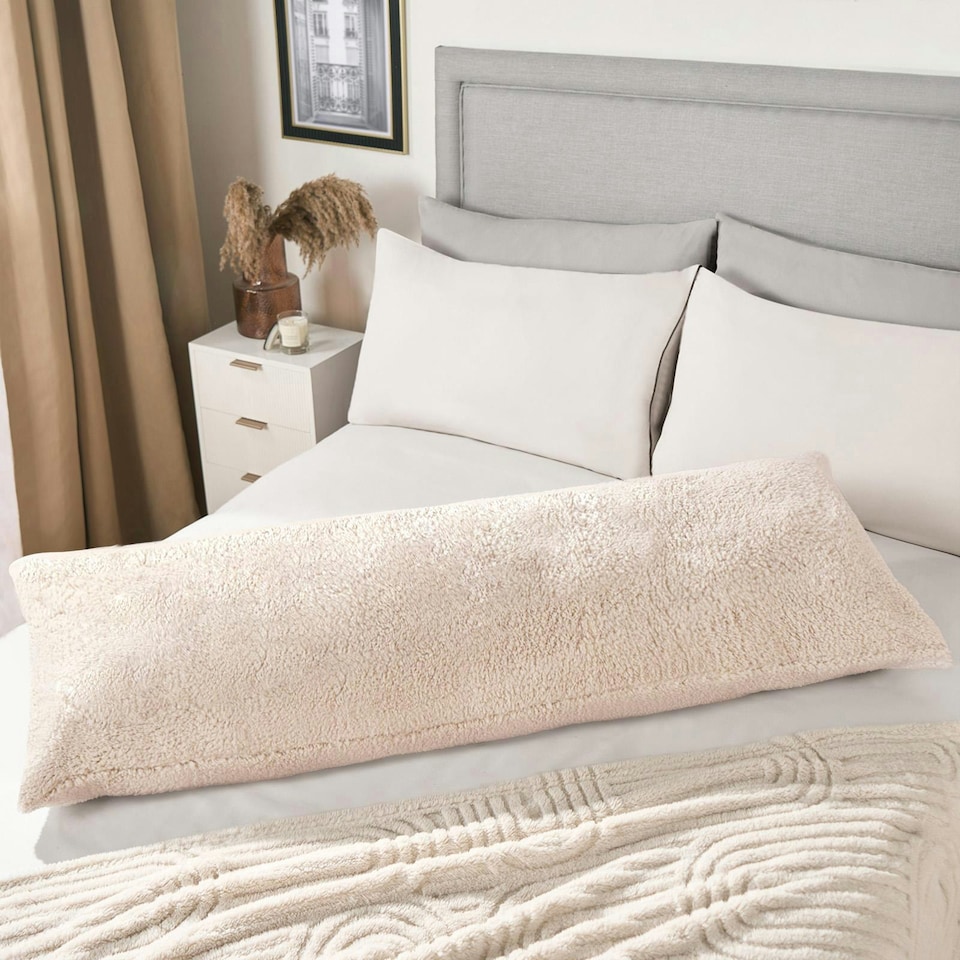 image 1 of OHS Teddy Fleece Long Bolster Pregnancy Body Support Cushion, 40x137cm - Natural