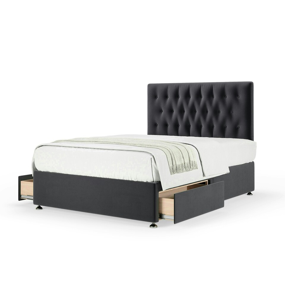 image 1 of Neptune Spring Graphite Plush Velvet 2 Drawer Divan Set And Lona Headboard Double