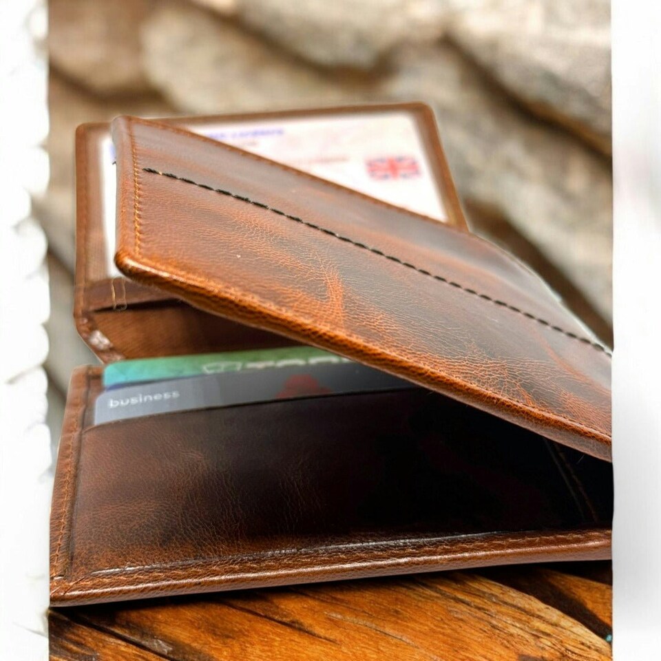 image 1 of SPORTGIFTZ - Buffalo Leather Rugby Wallet | RFID Protection | 7 Card Slots | Coin Pouch & ID Holder | Rugby Fan Accessory | Multicoloured, 10cm x 8cm, Leather Brown