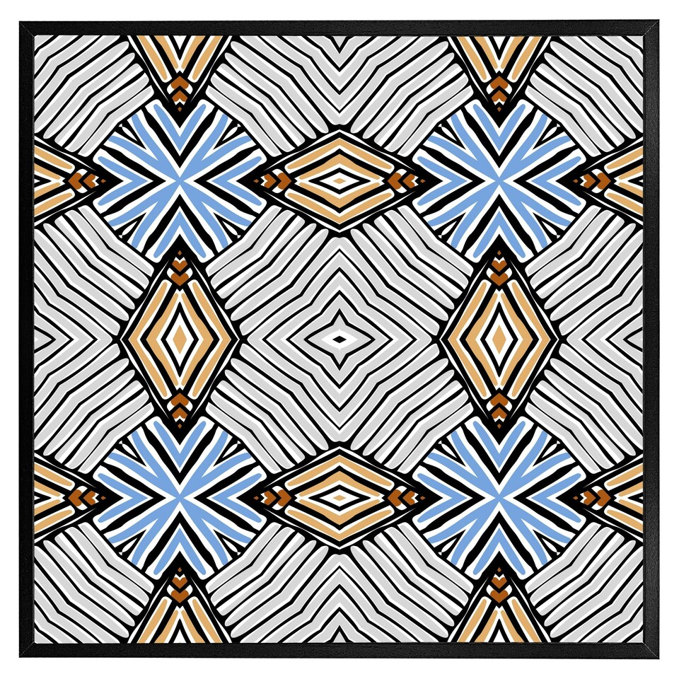 image 1 of Abstract geometric shapes & hand drawn brush stokes (Picture Frame) | Brown | Oak | XL