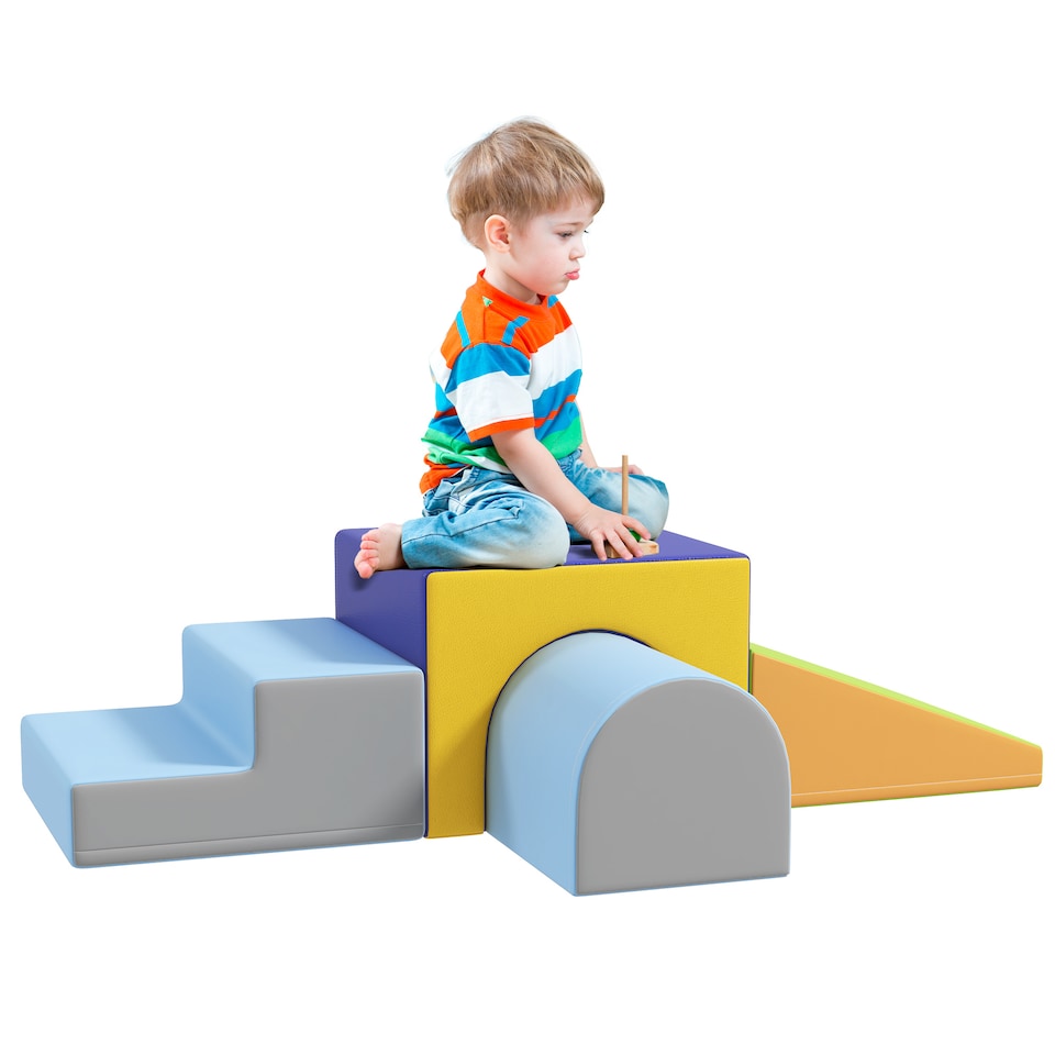 image 1 of HOMCOM 4-Piece Soft Play Set, Baby Foam Block, For Ages 1-3 Years, Blue