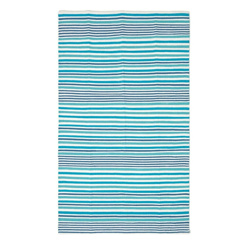 image 1 of Homescapes Modern Blue Scandinavian Style Striped Cotton Rug - 120 x 180 cm | Blue | Aqua