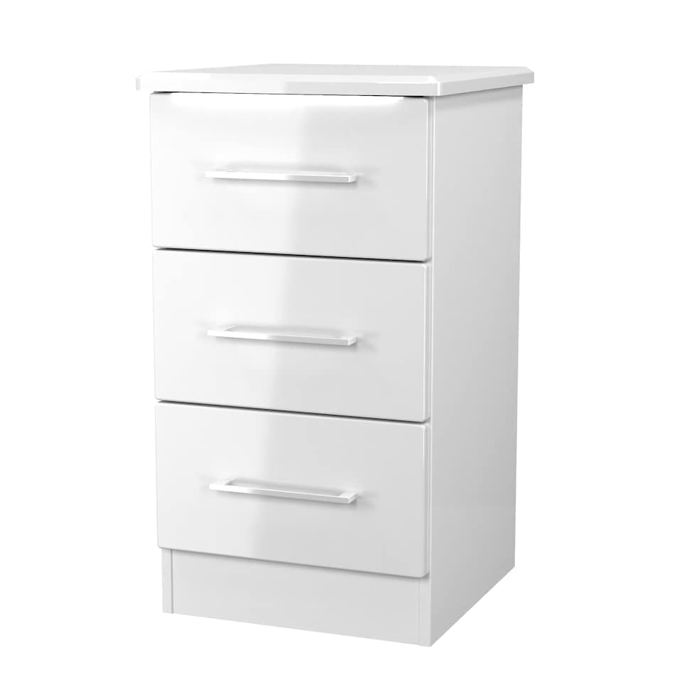 image 1 of Lyon 3 Drawer Bedside Cabinet in White Gloss & White (Ready Assembled) | White | White Gloss & White