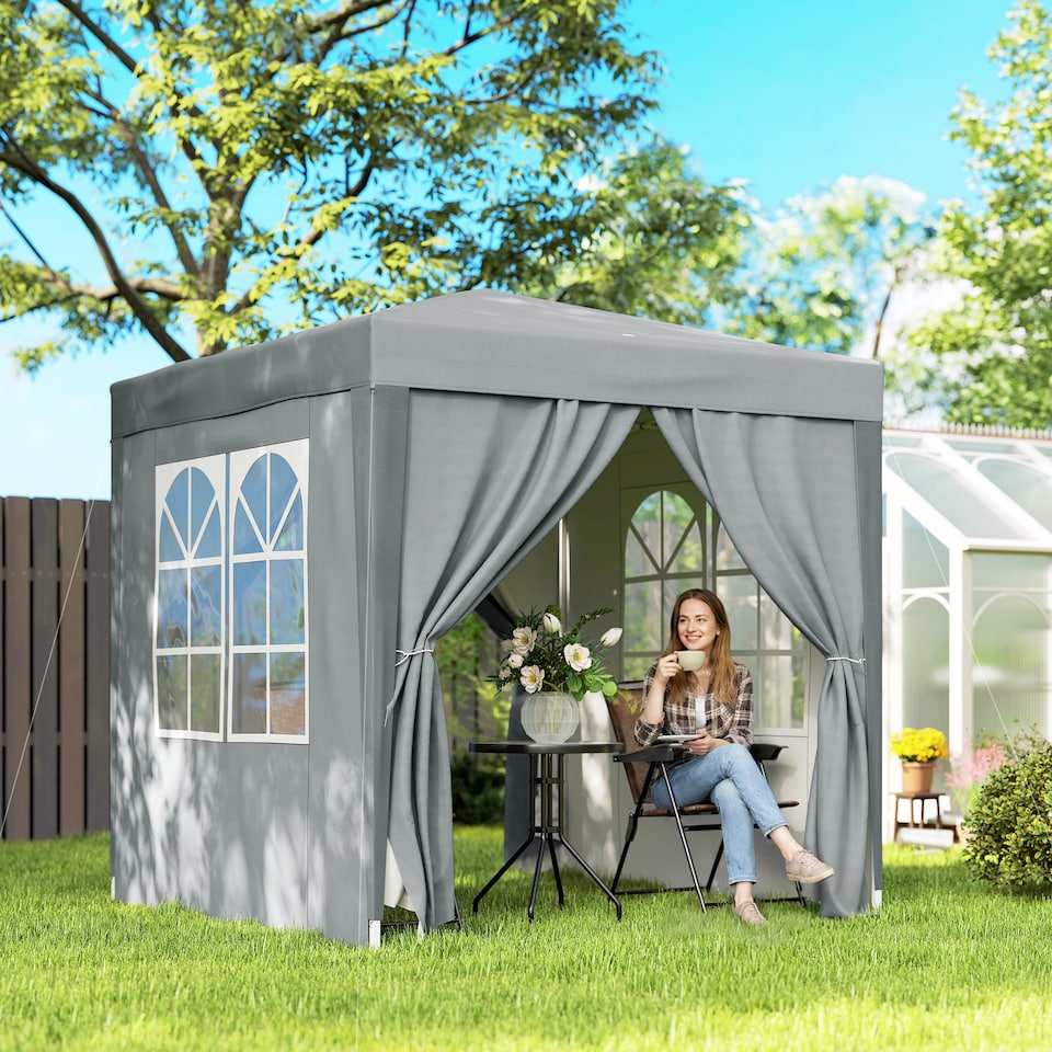 image 1 of Outsunny 2 x 2 m Garden Pop Up Gazebo, Wedding Party Tent Marquee, Water Resistant Awning Canopy With Sidewalls, Windows, Carry Bag, Grey