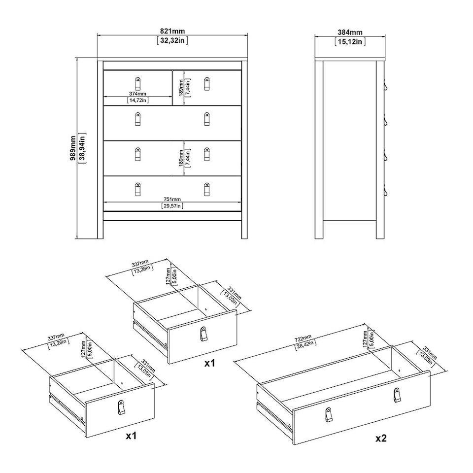 image 1 of Barcelona 3 Piece Bundle, Bedside, Chest and 3 Door Wardrobe in Matt Black