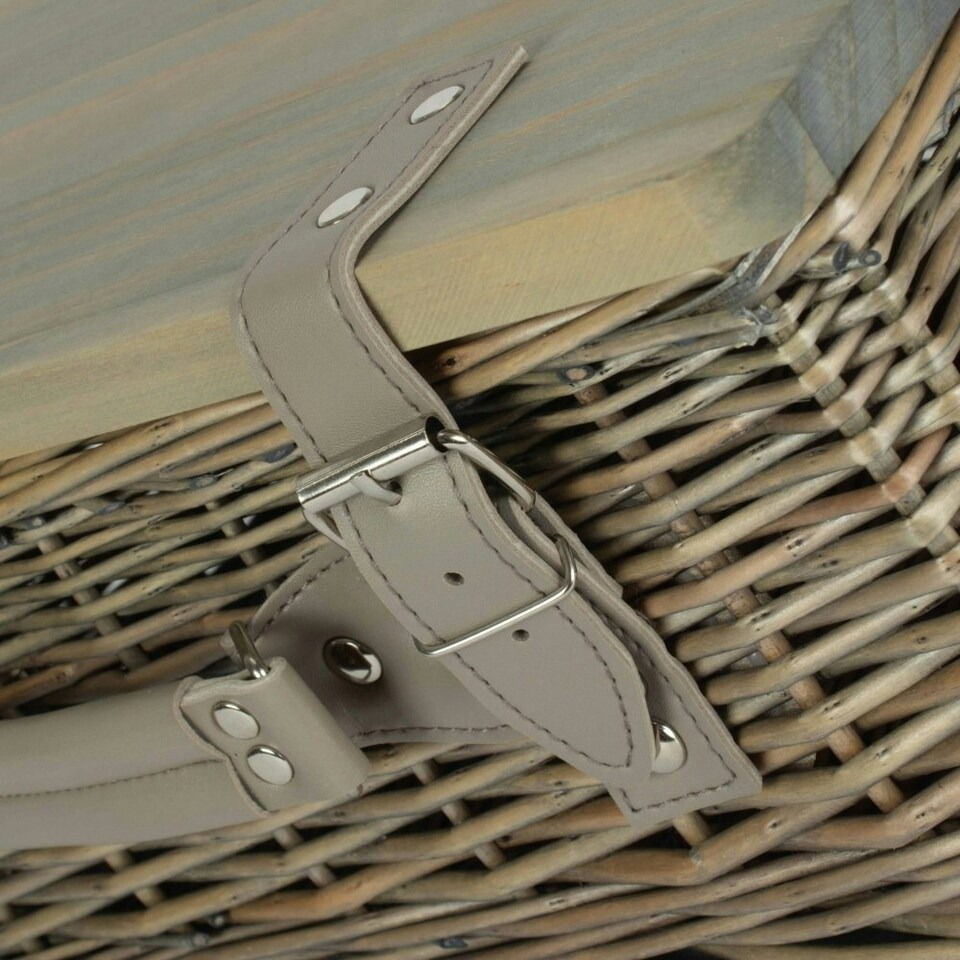 image 1 of Antique Wash Empty Picnic Basket with Pinewood Lid | Brown | M