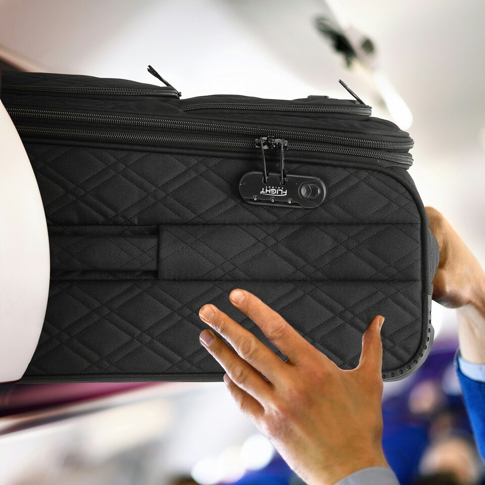 image 1 of Flight Knight Lightweight 4 Wheel 800D Soft Case Quilted Suitcases Anti Crack Cabin & Hold Luggage Options - 100+ Airlines Approved - easyJet, BA & Many More! Blue | Navy | Large