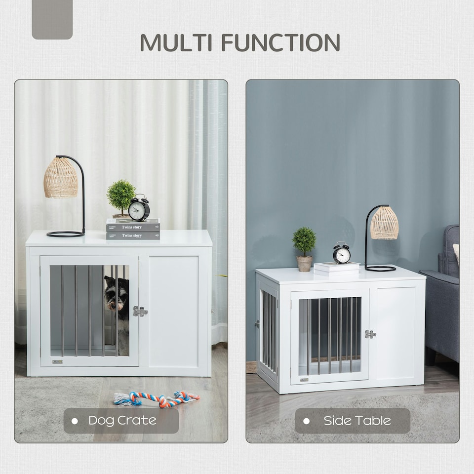 image 1 of PawHut Furniture-Style Dog Crate End Table w/ 2 Doors, for Medium Dogs